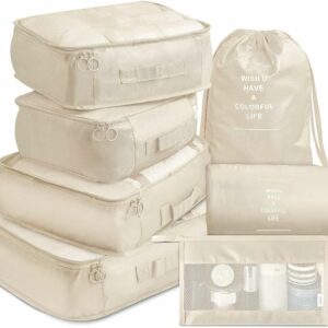 Packing Cubes, Travel Luggage Packing Organizers Set with Toiletry Bag - Beige