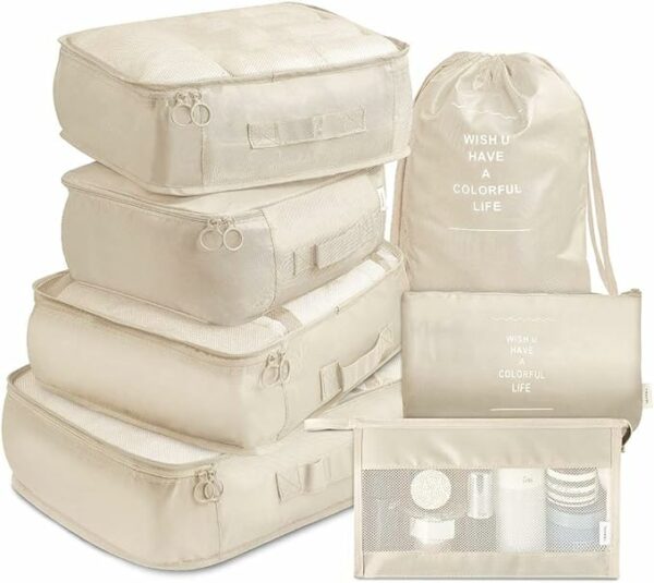 Packing Cubes, Travel Luggage Packing Organizers Set with Toiletry Bag - Beige