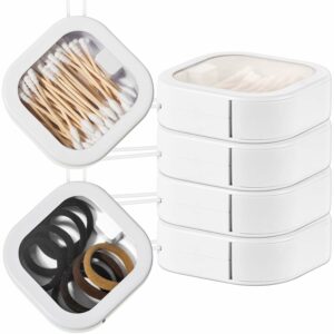 Kathfly 4 Pcs Hair Tie Organizer Portable Hair Accessory Storage Containers Stackable Hair Tie Bobby Pin Holder Home Cotton Swab Dispenser Hair Accessories Jewelry Organizer Box(White)